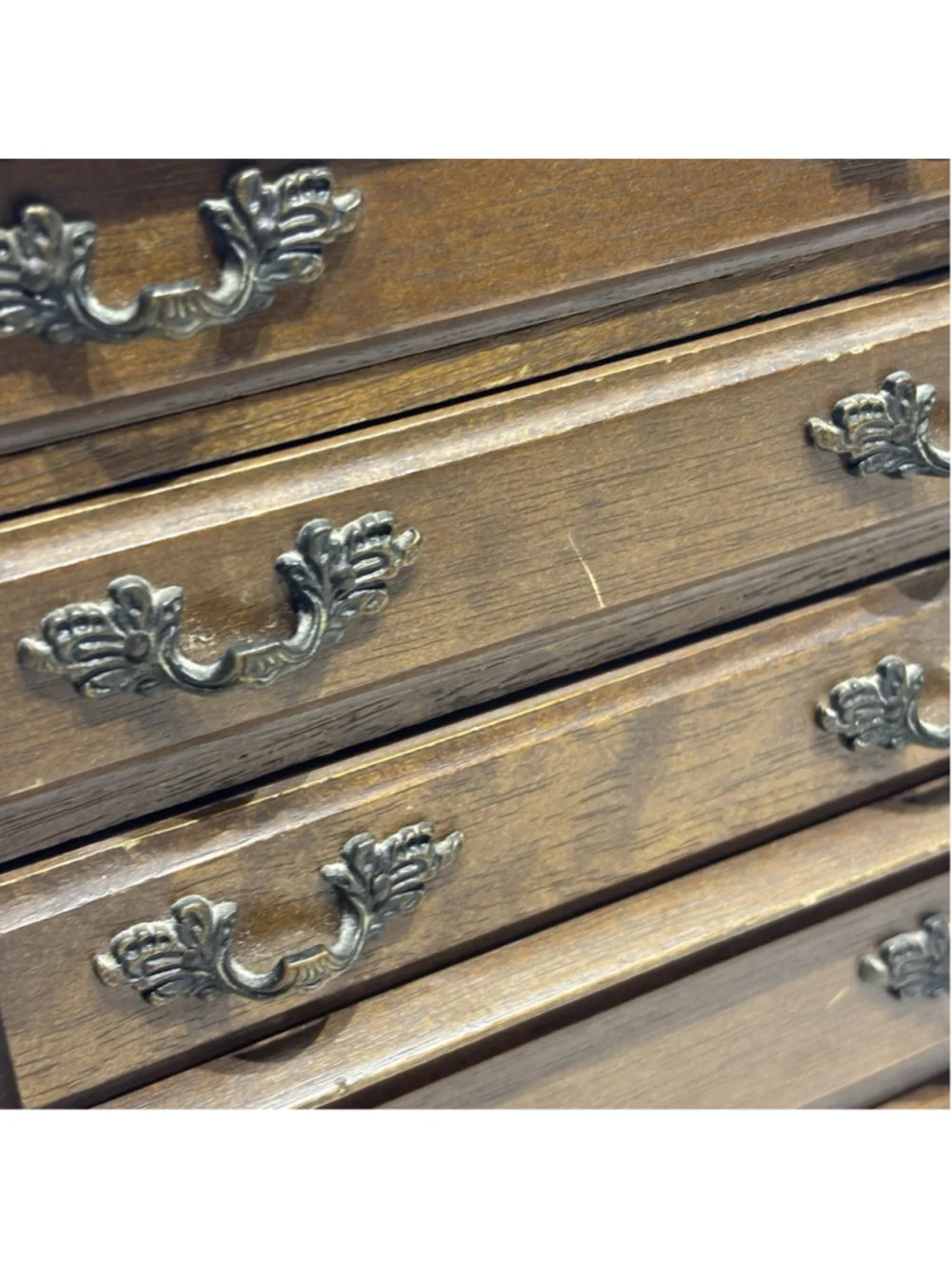 Vintage Wood 5 Drawer Jewelry Music Box Mini Dresser Queen Anne Claw Feet NO KEY